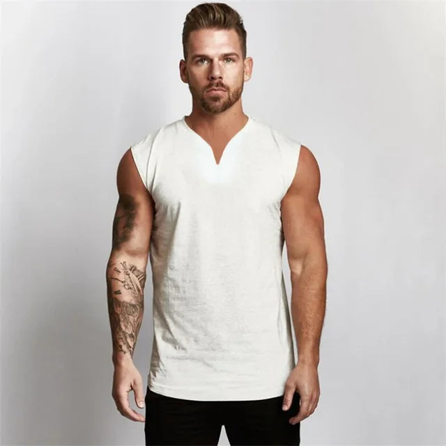 V Neck Cotton Bodybuilding Tank Top