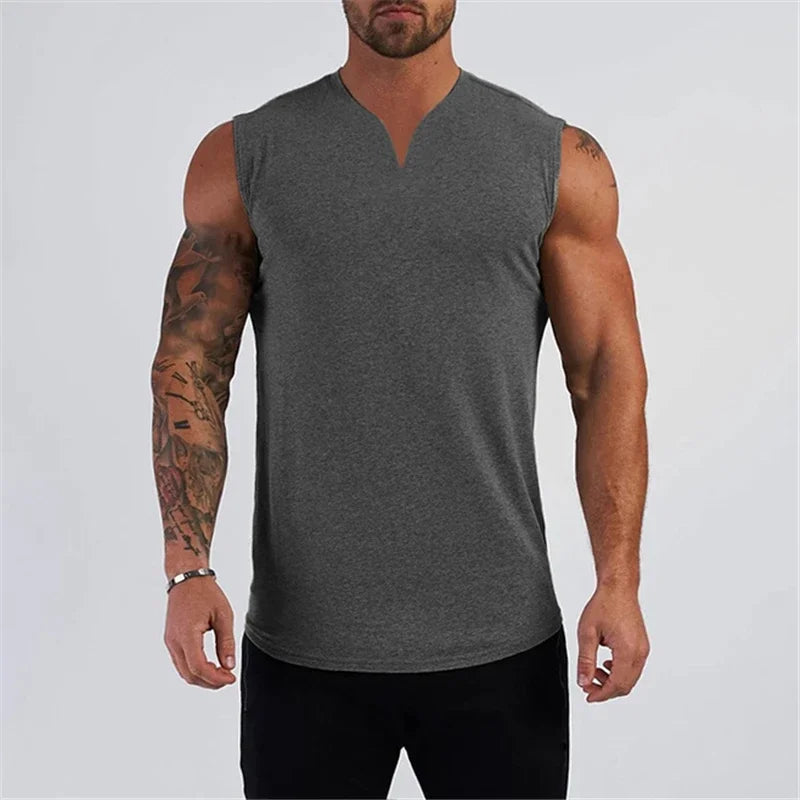 V Neck Cotton Bodybuilding Tank Top