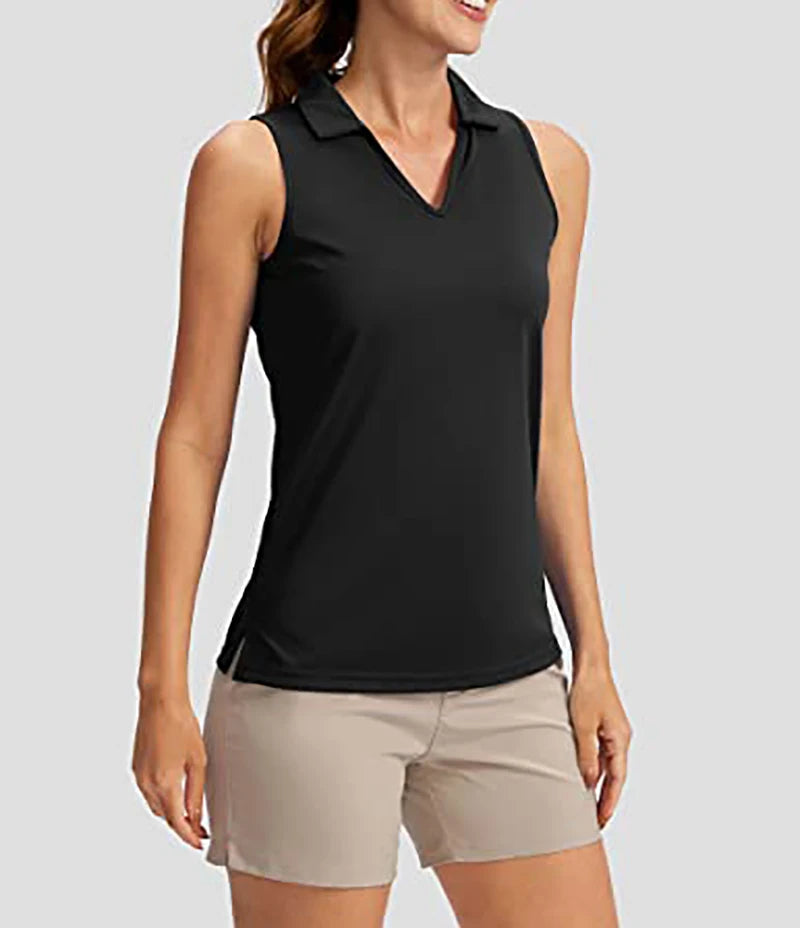 Women Sleeveless Turn-down Collar  Sport Vest