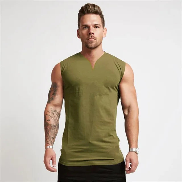 V Neck Cotton Bodybuilding Tank Top