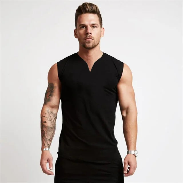 V Neck Cotton Bodybuilding Tank Top