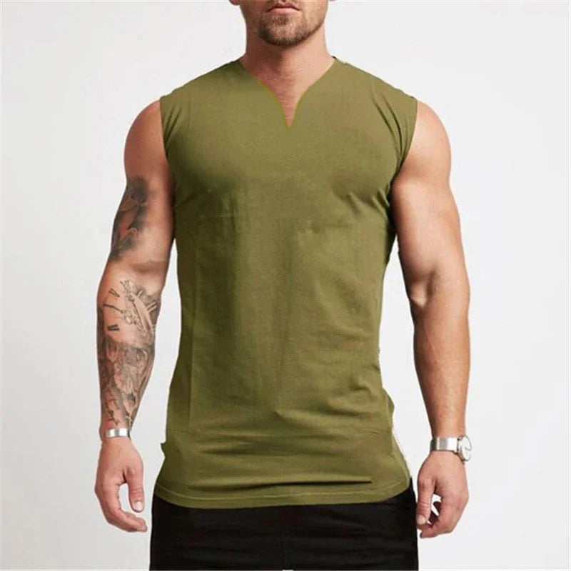 V Neck Cotton Bodybuilding Tank Top